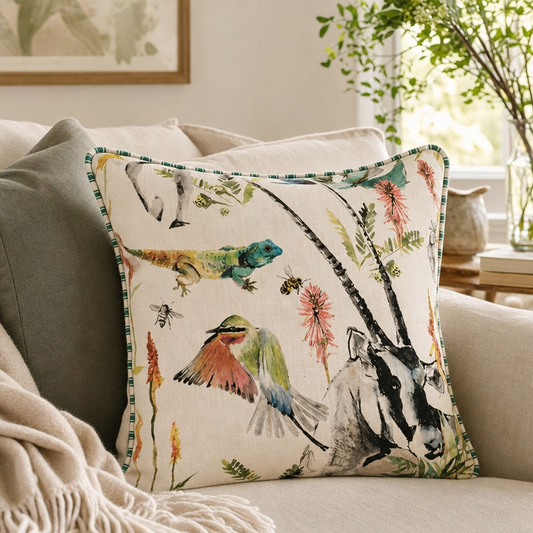 Aloe & Oryx Cushion styled in a living room