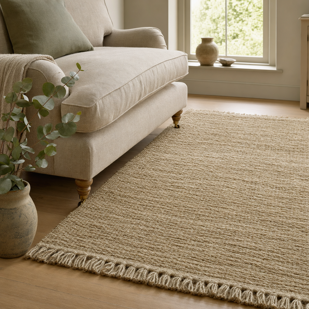 Natural jute rug in an English country room — Fyn & Flora Rugs