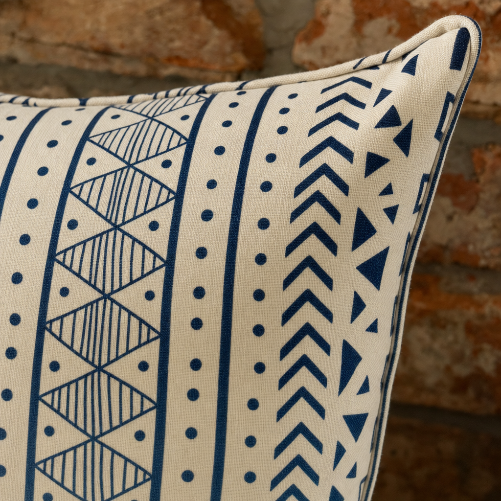 Navy & Cream Mudcloth Lumbar Cushion fabric detail