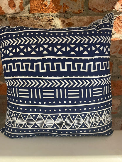 Navy and white mudcloth cushion