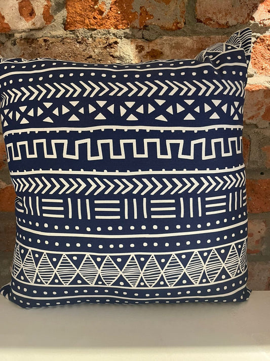 Navy and white mudcloth cushion
