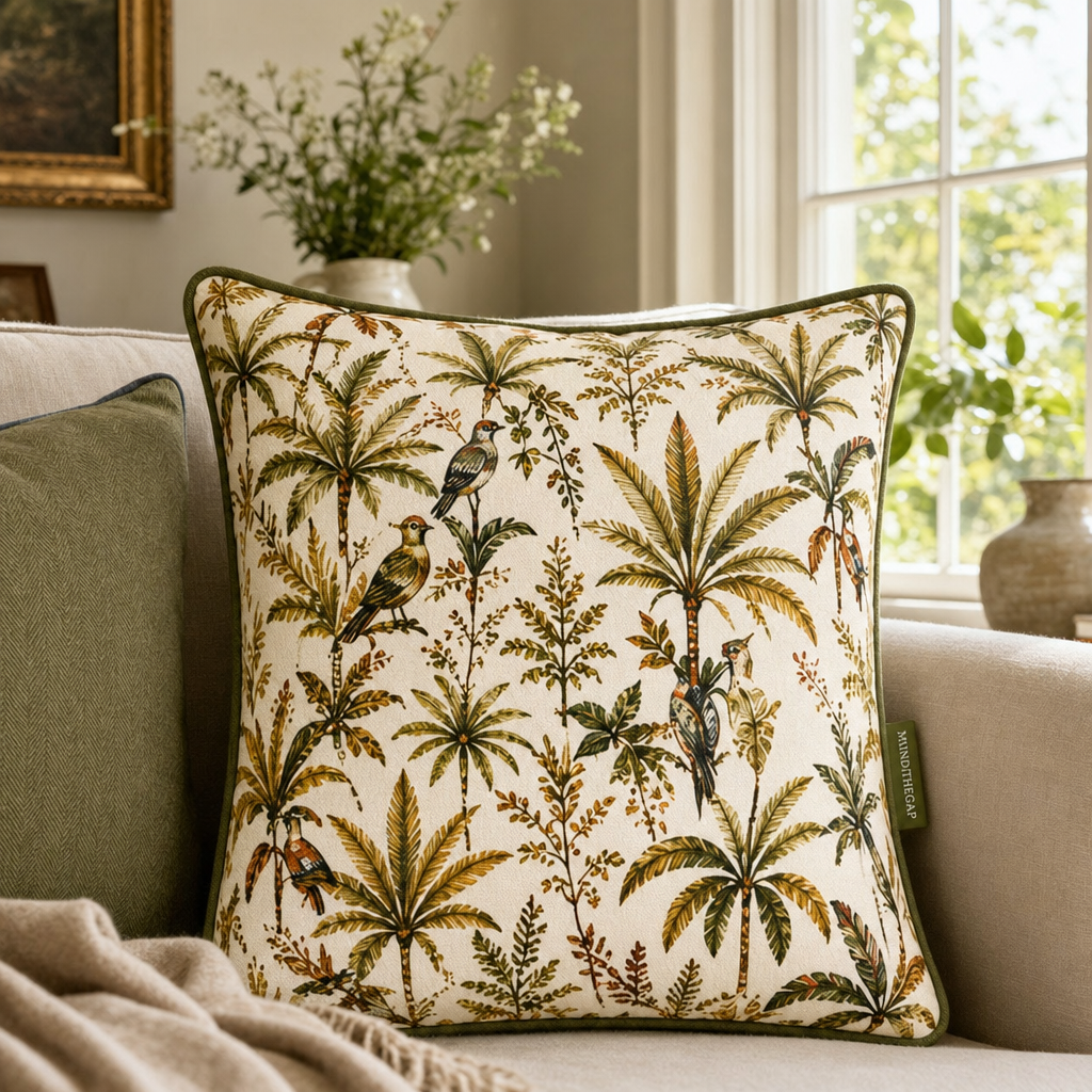 Botanical Escape Cushion styled in a living room