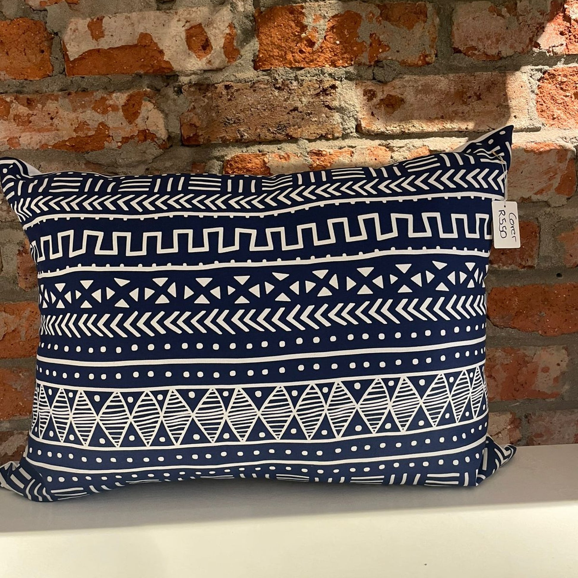 Navy & White Mudcloth Lumbar Cushion - product front view
