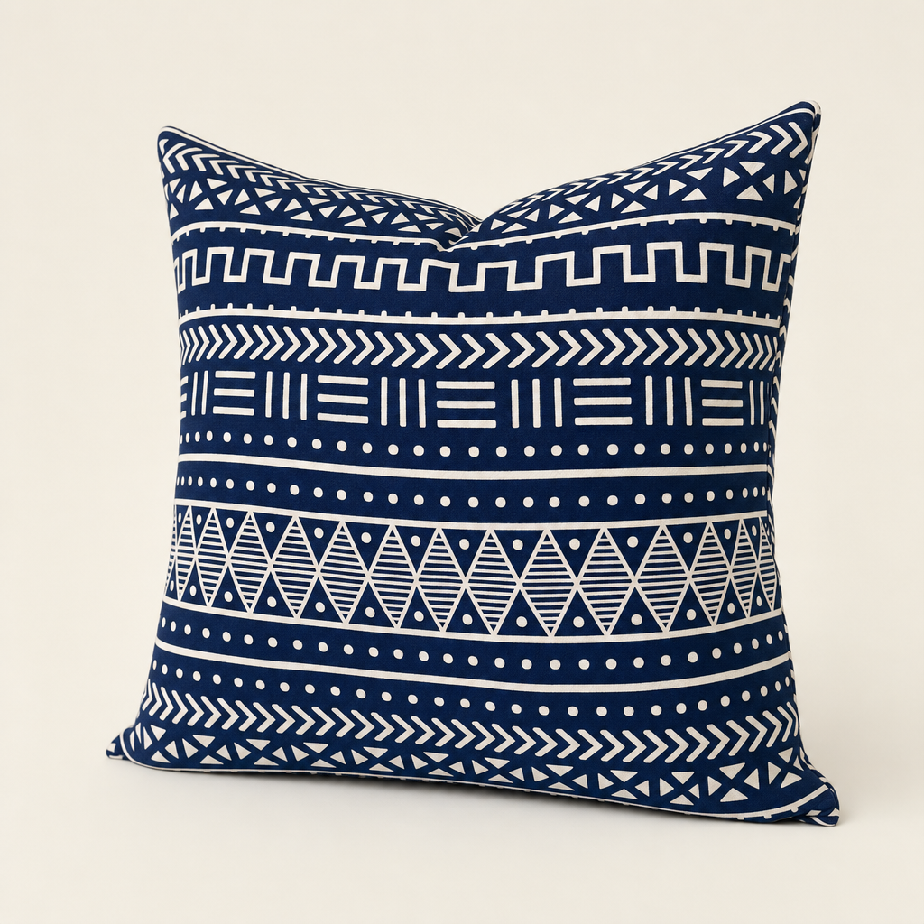 Navy & White Mudcloth Cushion