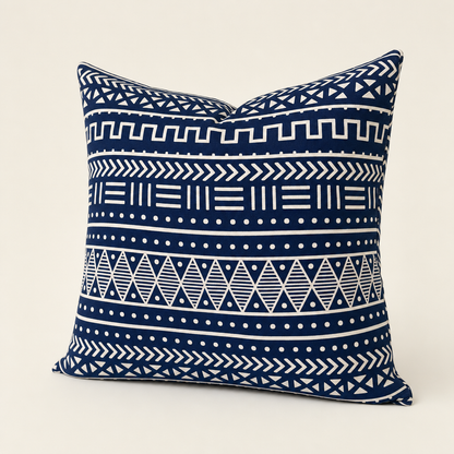Navy & White Mudcloth Cushion