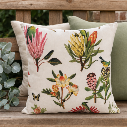Protea Study Cushion styled with complementary cushions
