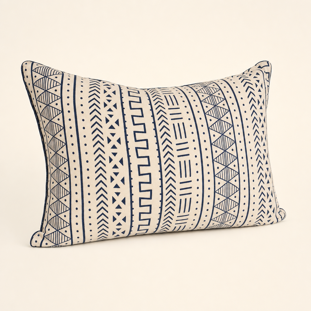 Navy & Cream Mudcloth Lumbar Cushion
