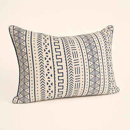 Navy & Cream Mudcloth Lumbar Cushion