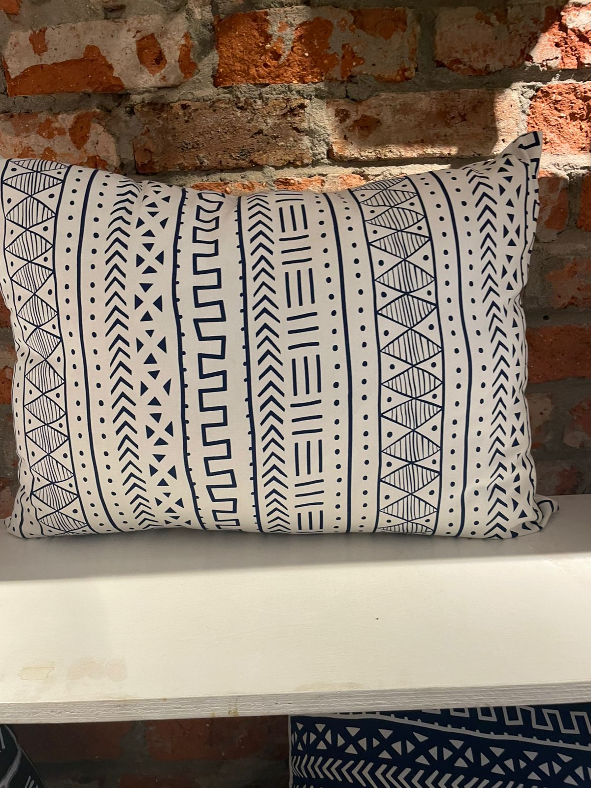 Navy and cream mudcloth lumbar cushion