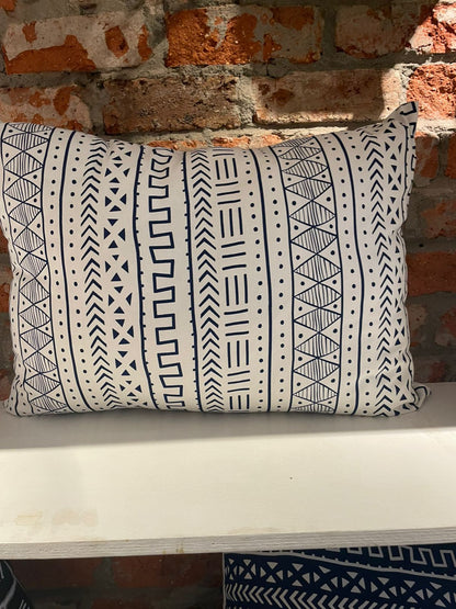 Navy and cream mudcloth lumbar cushion