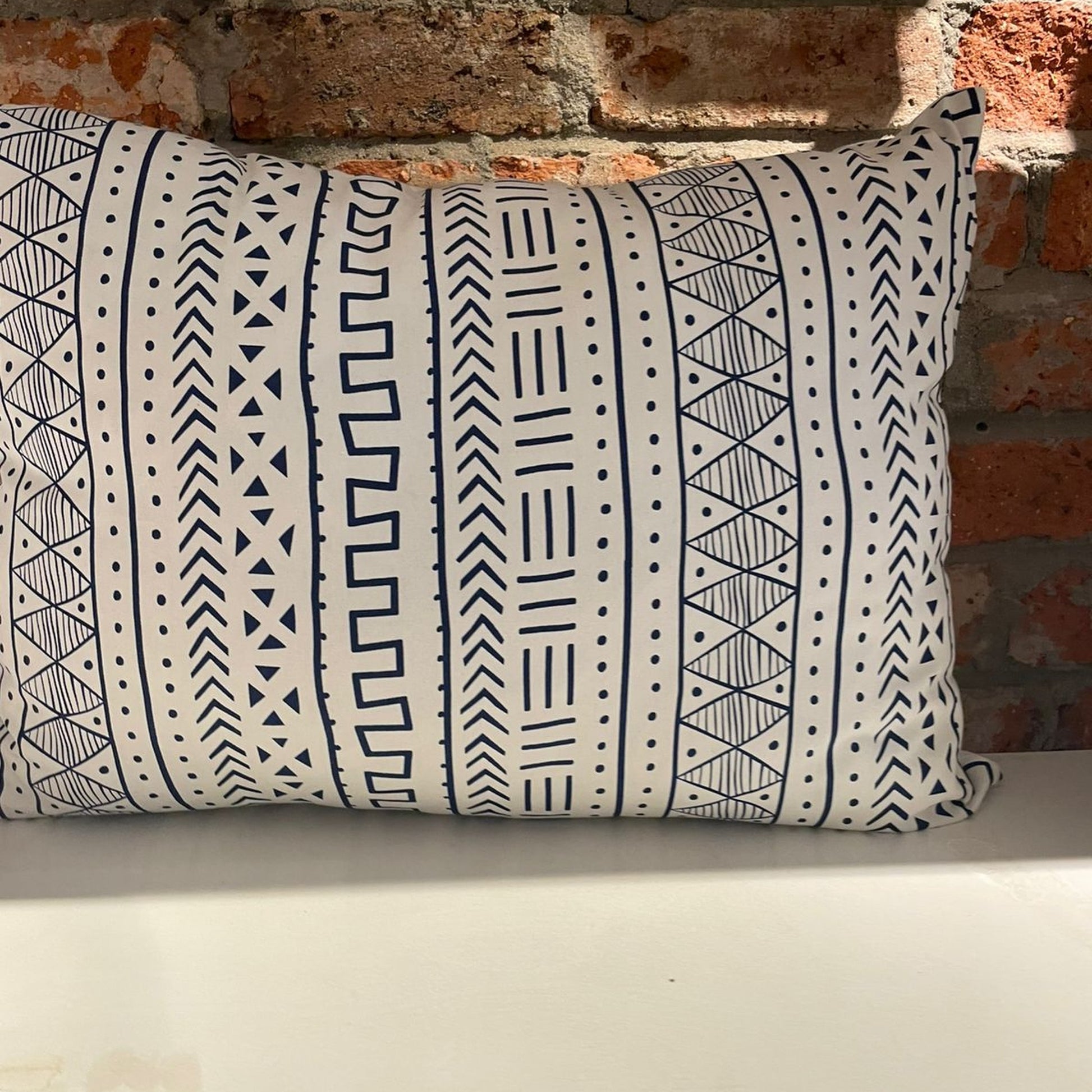 Navy & Cream Mudcloth Lumbar Cushion - product front view