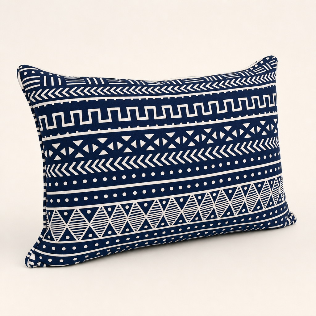 Navy & White Mudcloth Lumbar Cushion
