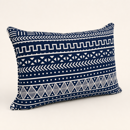 Navy & White Mudcloth Lumbar Cushion