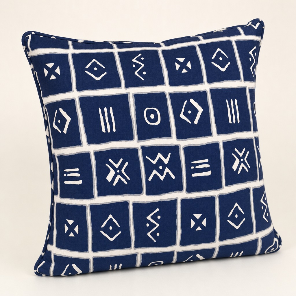 Navy & White Mudcloth Tile Cushion