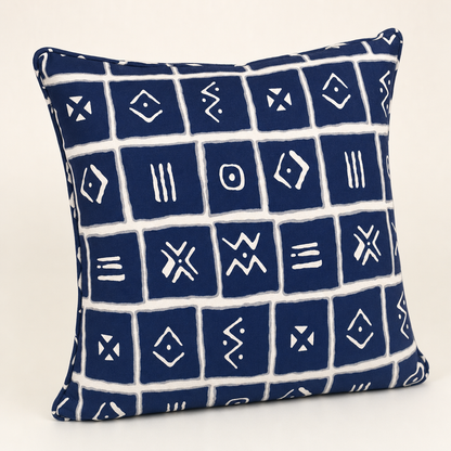 Navy & White Mudcloth Tile Cushion