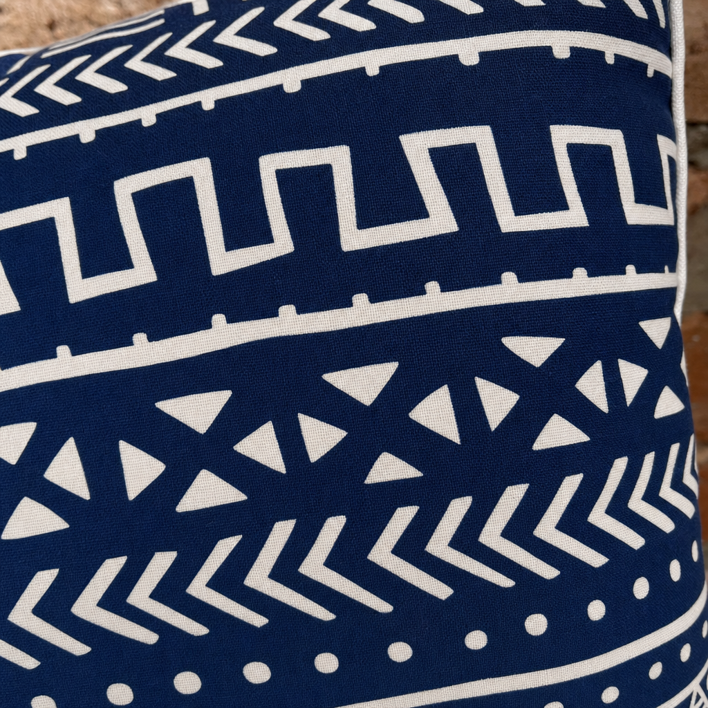 Navy & White Mudcloth Lumbar Cushion fabric detail
