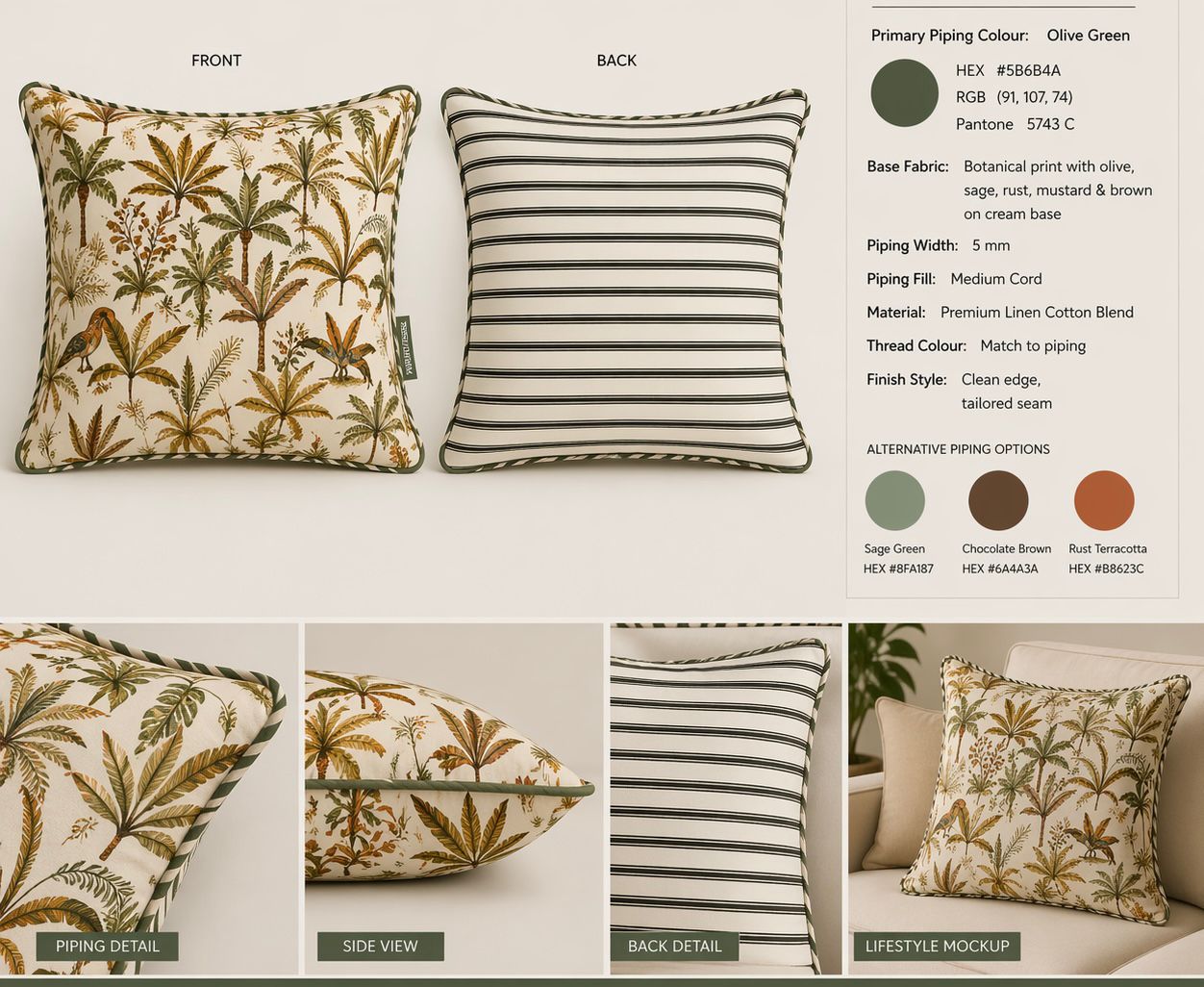 Botanical Escape palm and bird cushion