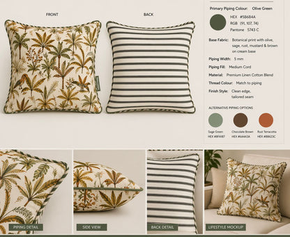 Botanical Escape palm and bird cushion