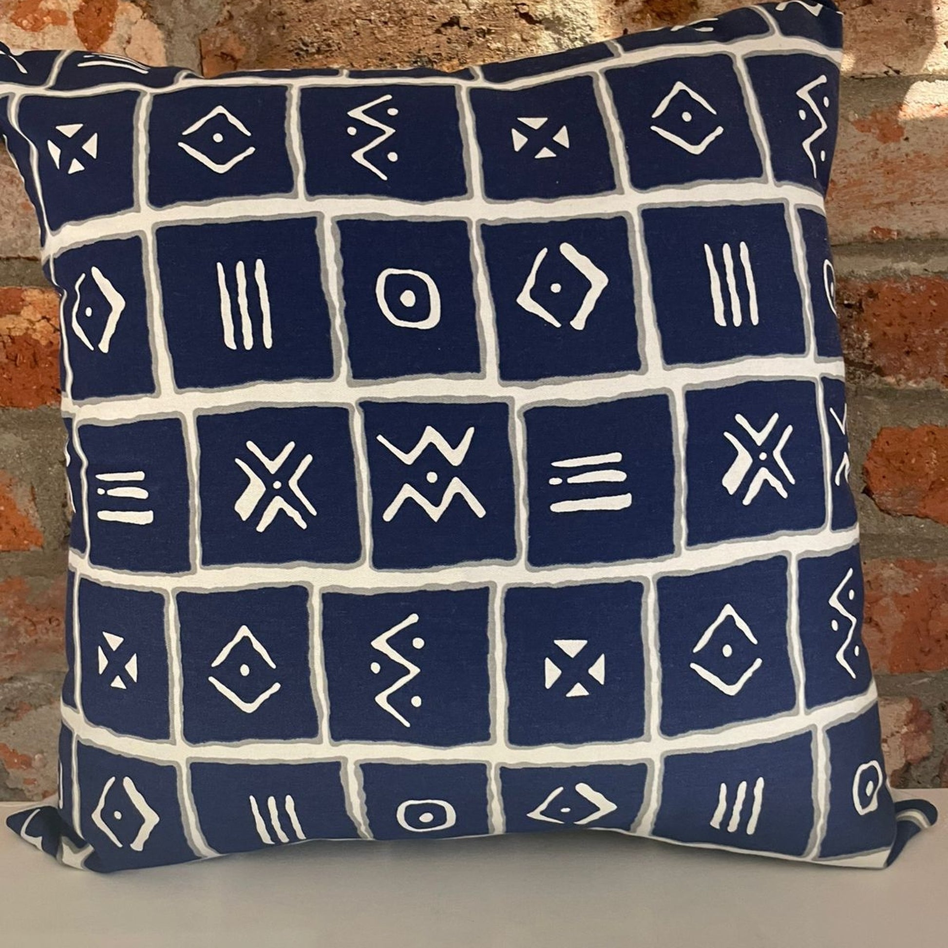 Navy & White Mudcloth Tile Cushion - product front view