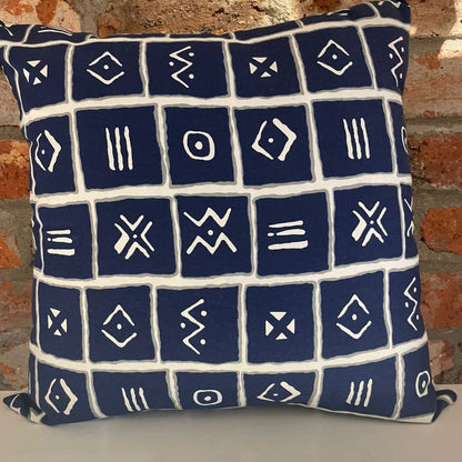 Navy & White Mudcloth Tile Cushion - product front view