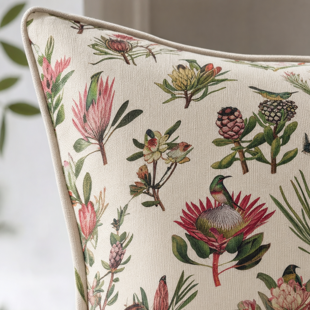 Cape Fynbos Botanical Cushion fabric detail