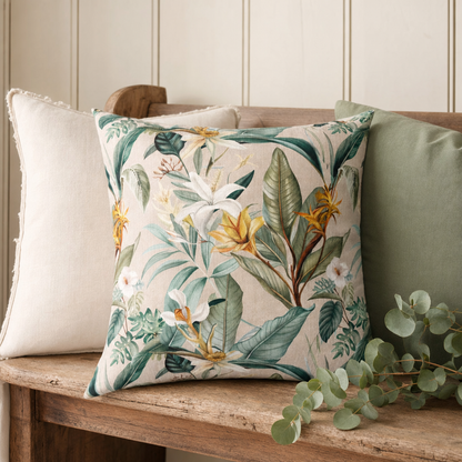 Tropical Lily Cushion styled with complementary cushions